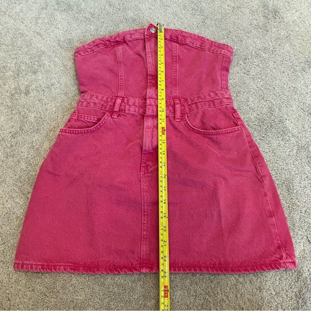 Zara pink denim Jean strapless mini dress Barbie Sz M - Picture 9 of 17